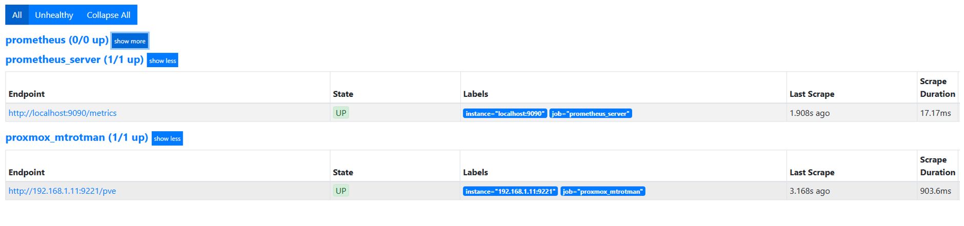 Prometheus scrape job state up
